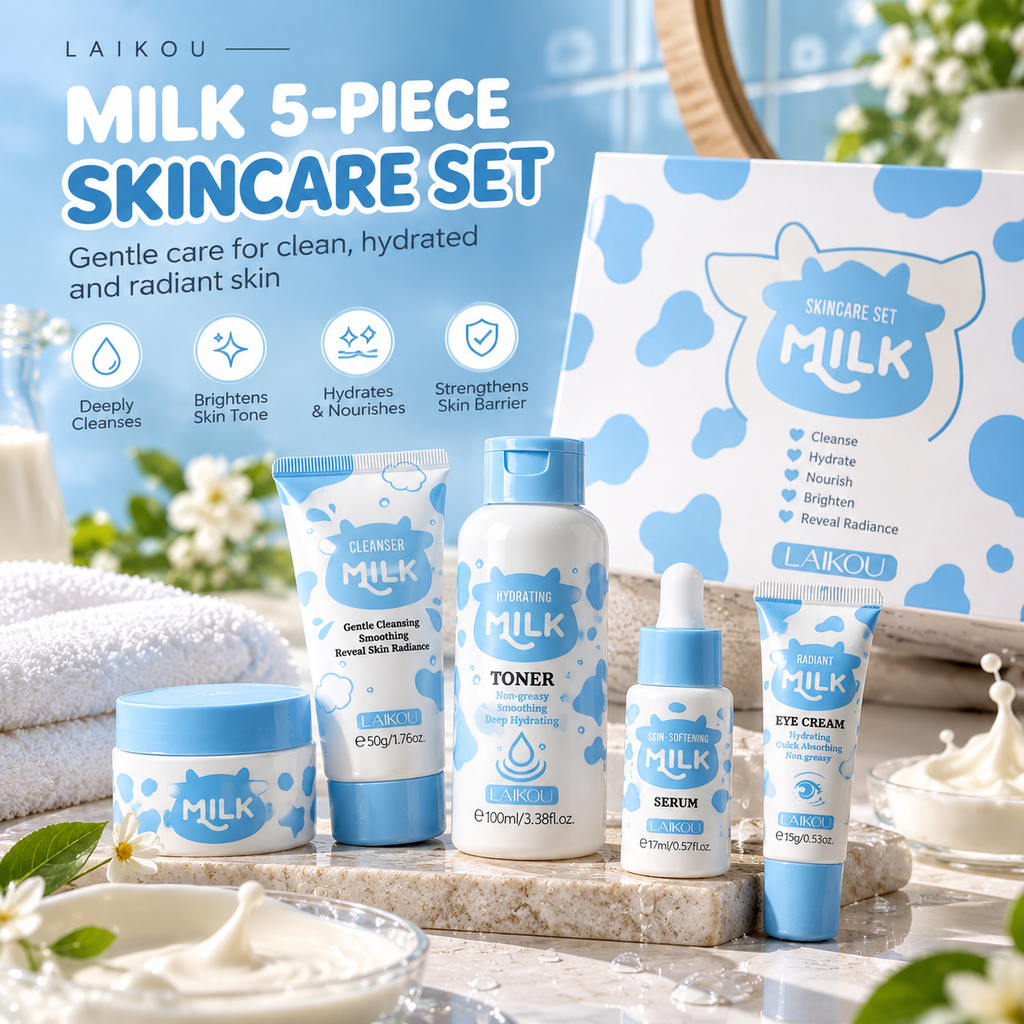 LAIKOU Milk Glow Skincare Set – 5-Piece Hydrating & Brightening Facial Care Routine